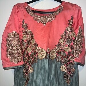 Pink and Gray Embroidered Salwar Kameez Top